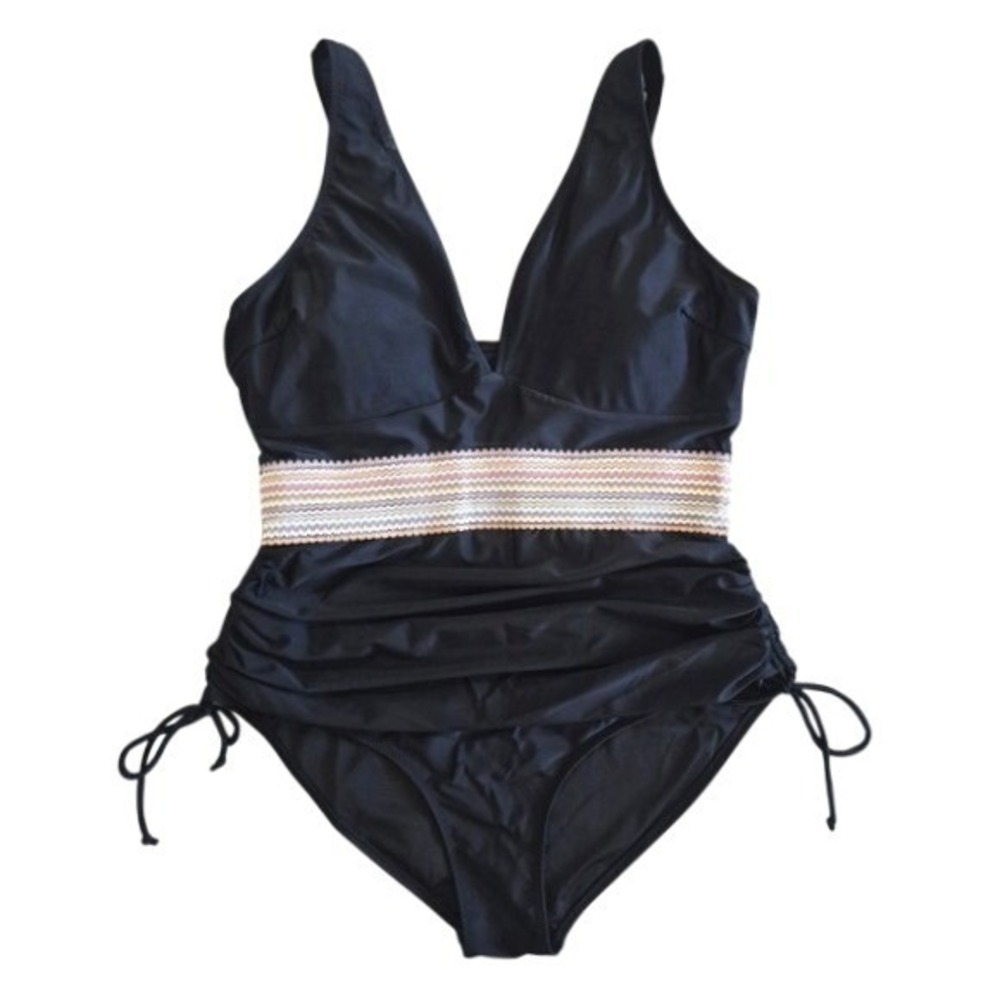 Blooming Jelly One Piece Swimsuit Ruched Tummy Control Embroidered Waist  XL